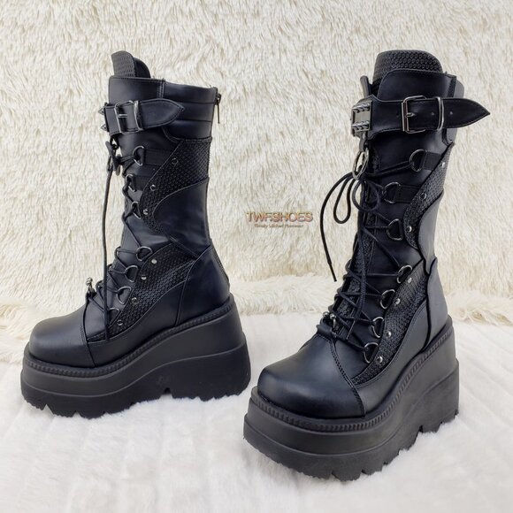 Goth Platform Mid Calf Punk Boots Demonia - Picture 8 of 11